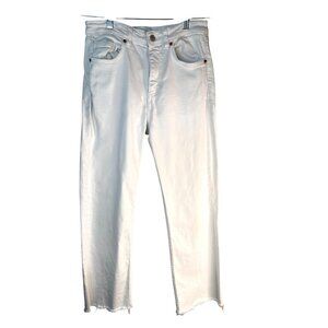 ZARA Size 6 White High-Rise Frayed Hem Jeans